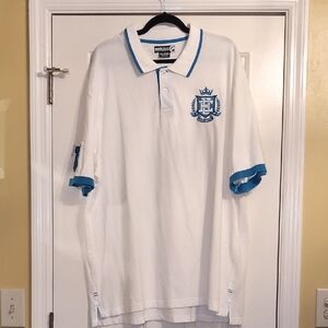 Ecko UNLTD Collegiate Y2K White Polo Shirt with Blue Trim